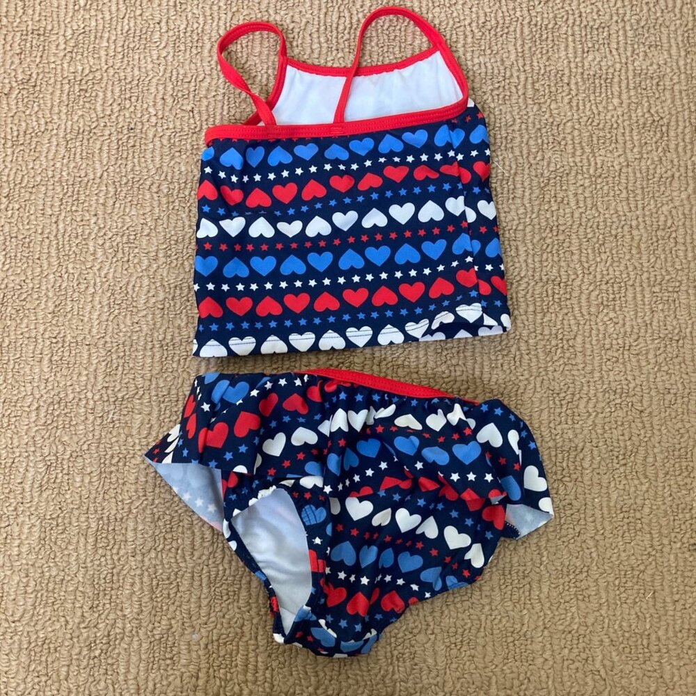 Carter's Tankini Baby Girl Toddler 12 months Red White Blue Hearts Swimsuit - Picture 2 of 6